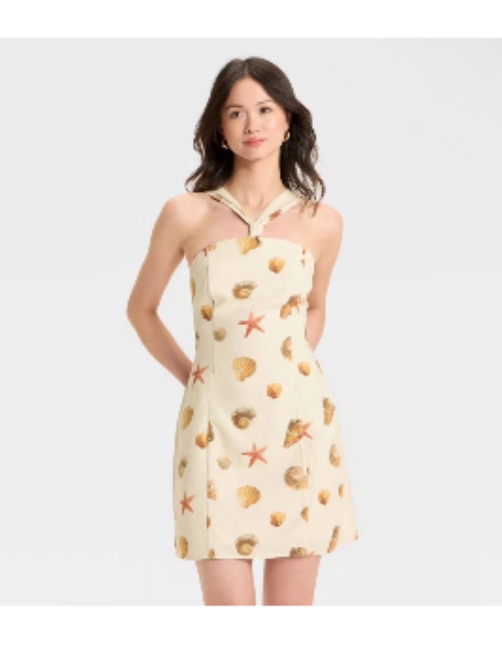 wild fable Cream Seashell Halter Linen Blend Mini Dress Small